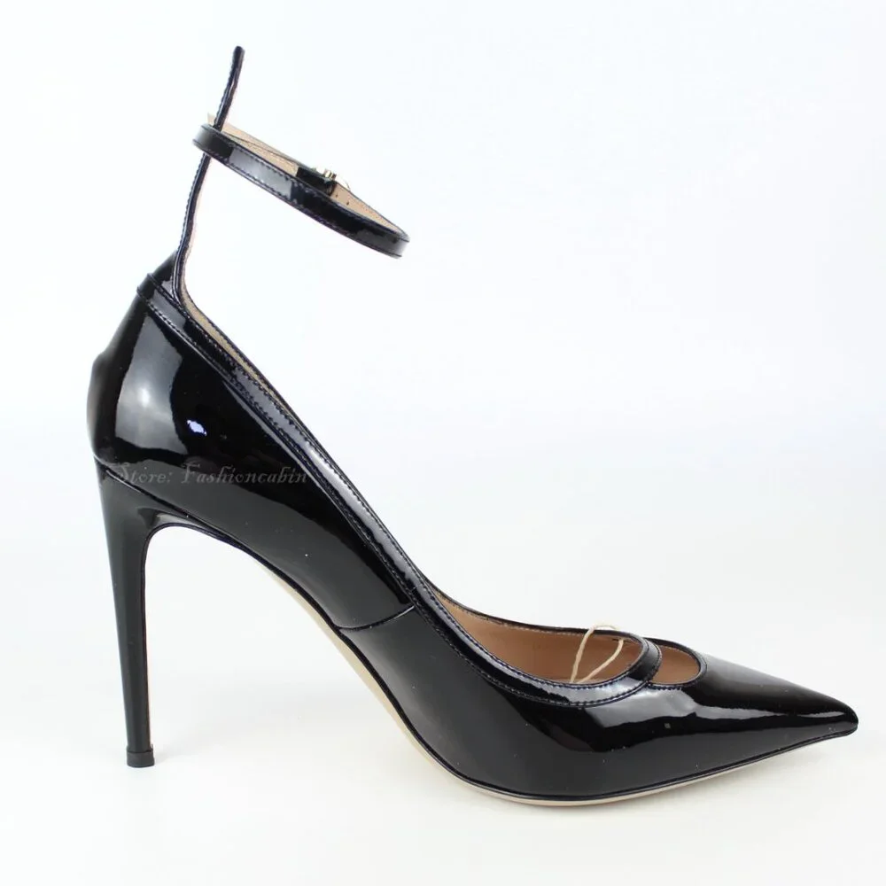 NEW Valentino Garavani Patent Leather Ankle Strap Stiletto Pumps Black EU 41